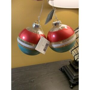Midwest Cannon Falls Striped Red Blue Gold Blown Glass Ball Christmas Ornaments